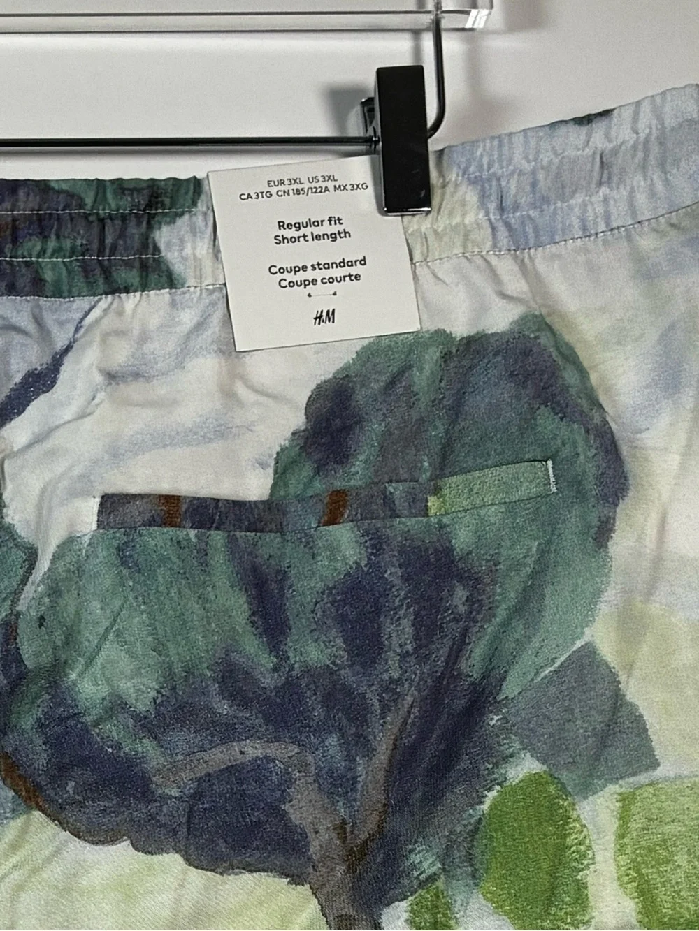 H&M Men’s Watercolor Printed Drawstring Shorts in Light Blue and Green NWT
